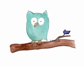 Art Print from Watercolor: Ollie Owl - White