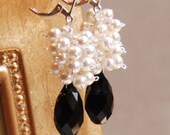 Black and White Wedding Earrings - Swarovski Crystals and Pearls in Sterling Silver - The Grand Opera Earrings