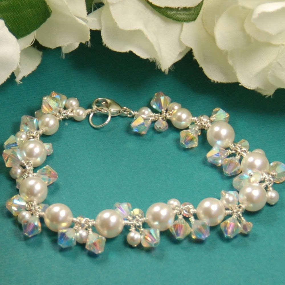 Bracelet - Shimmery Pearl Bridal Bracelet - Wedding Jewelry - Swarovski Pearls & Crystals in Sterling Silver for Brides or Bridesmaids