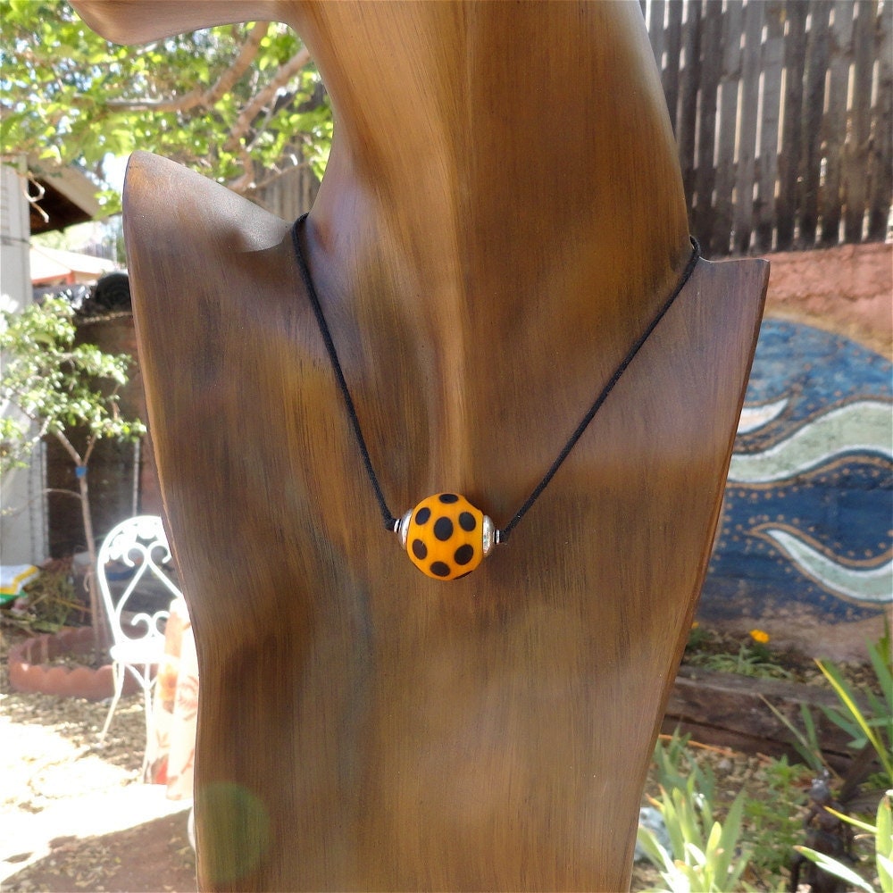 Orange Tangerine Lamp Work Bead with Black Dots by KateDW