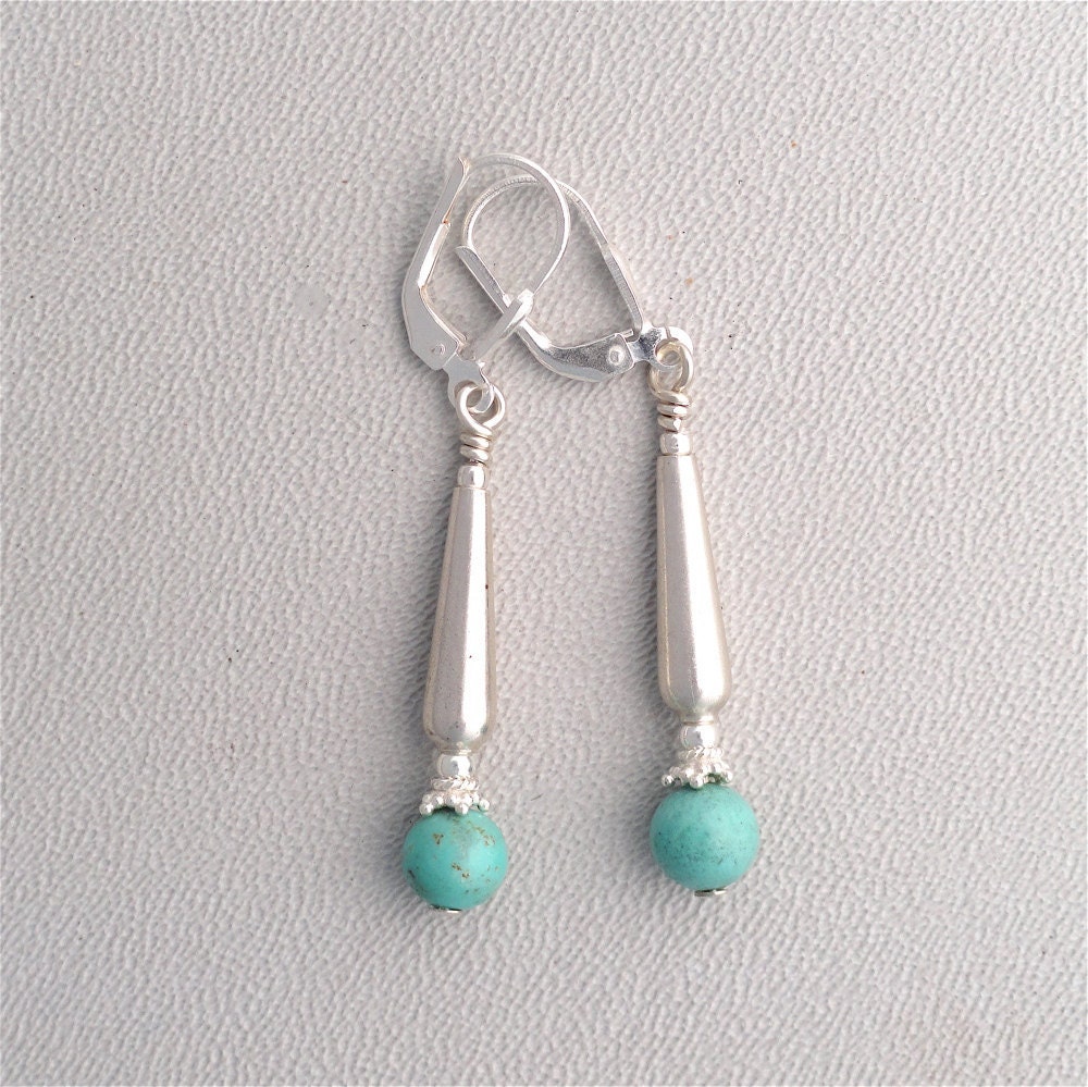 Earrings in Turquoise and Bone on Sterling Silver.  by KateDW