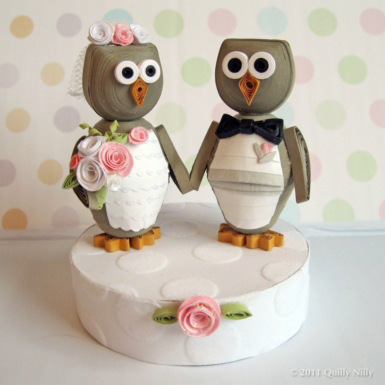 Paper Quilled Wedding Cake Topper, Owl Couple