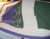 Baby Blanket or Adult Lap Blanket Green and Ivory with Purple Border- SALE ITEM