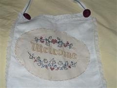 Vintage White Hankie Gift Bag House Warming Set Embroidery  -Red and Blue