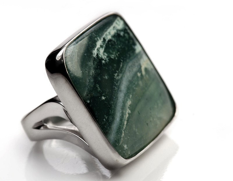 current- sterling silver and ocean wave jasper ring