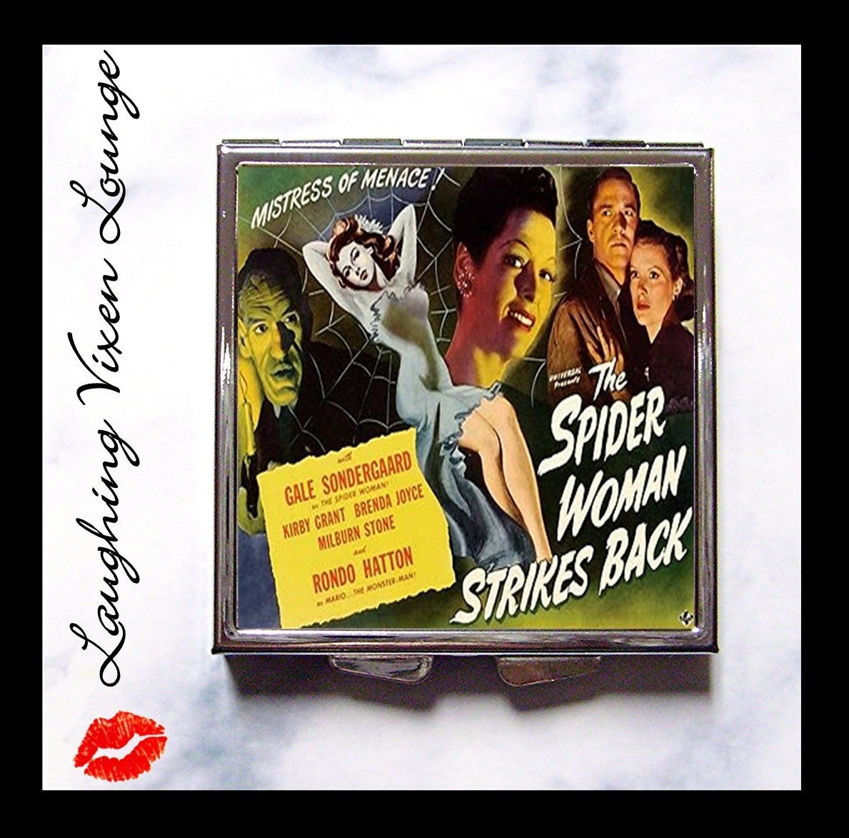 Compact Mirror - Pill Box - Spider Women Compact - Classic Horror Movie Monster - Retro B Movie Pulp Women Pill Case