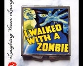 Zombie Compact Mirror - Horror Movie Pill Box - I Walked With A Zombie Compact - Pulp Horror Mirror - Retro B Movie Cult Classic