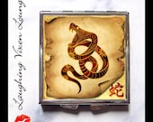 Zodiac Compact Mirror - Chinese Zodiac Snake - Pill Box - Astrology Horoscope - Year Of The Snake - Birthday Birth Sign - Pill Case