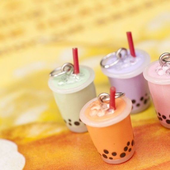 Necklace - Thai Iced Tea Boba Drink Handmade by Roscata