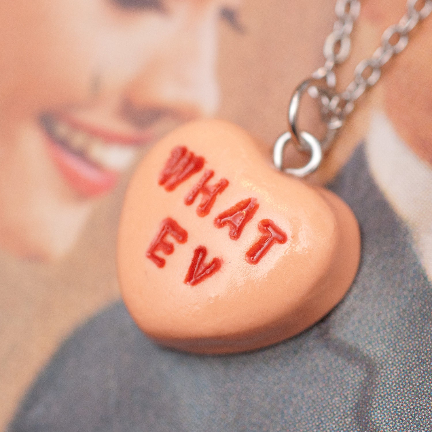 Necklace - Sweetheart Candy Anti Valentines Day Orange Sherbet WHAT EV Handmade by Roscata