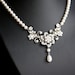 Wedding Necklace, White Pearl necklace, Vintage rhinestone flowers, Swarovski Wedding Jewelry, Sabine Classic