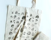Faces- Hand printed large tote bag