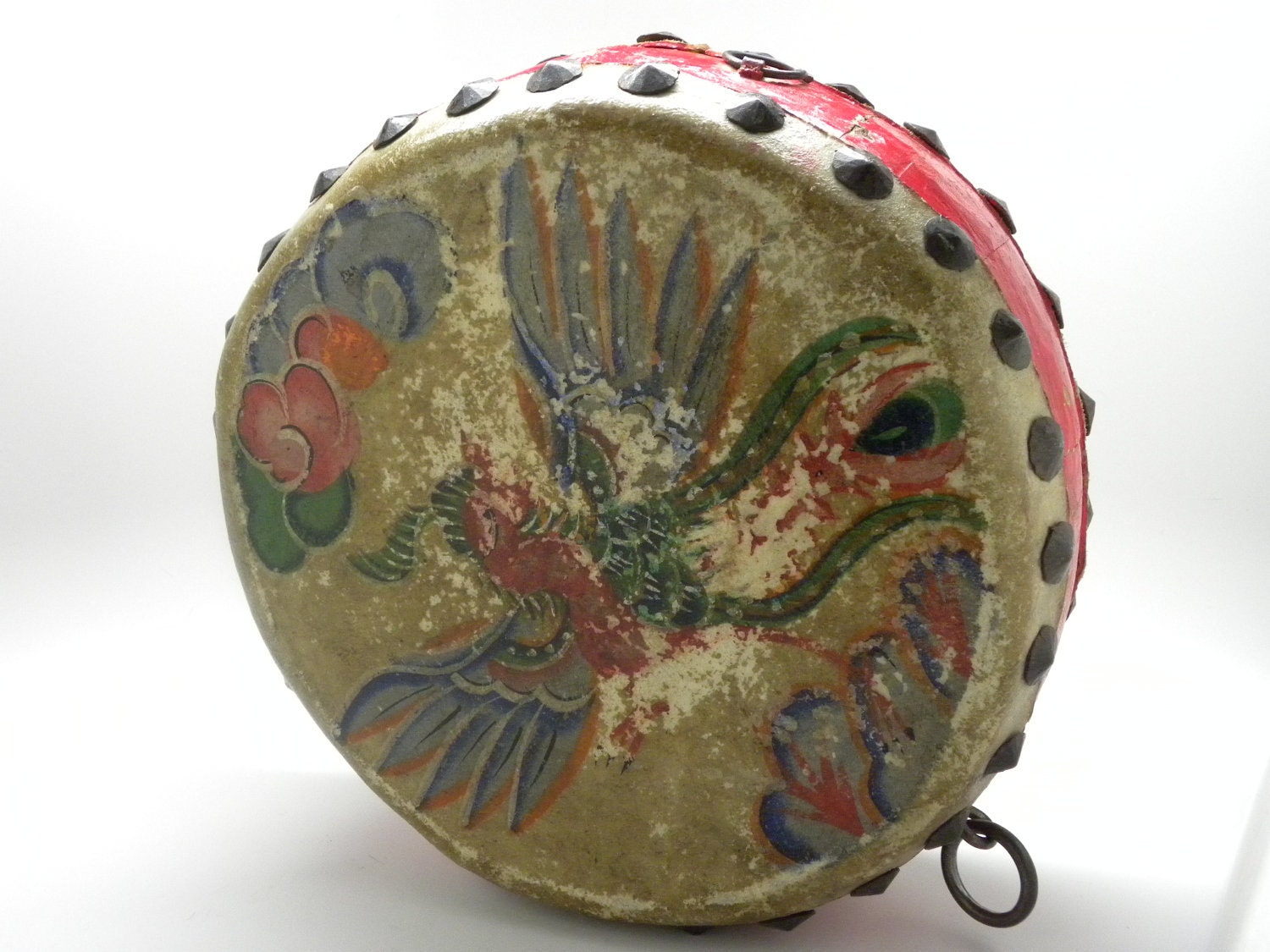Antique JAPANESE NAILHEAD DRUM Lacquer Steampunk Victorian