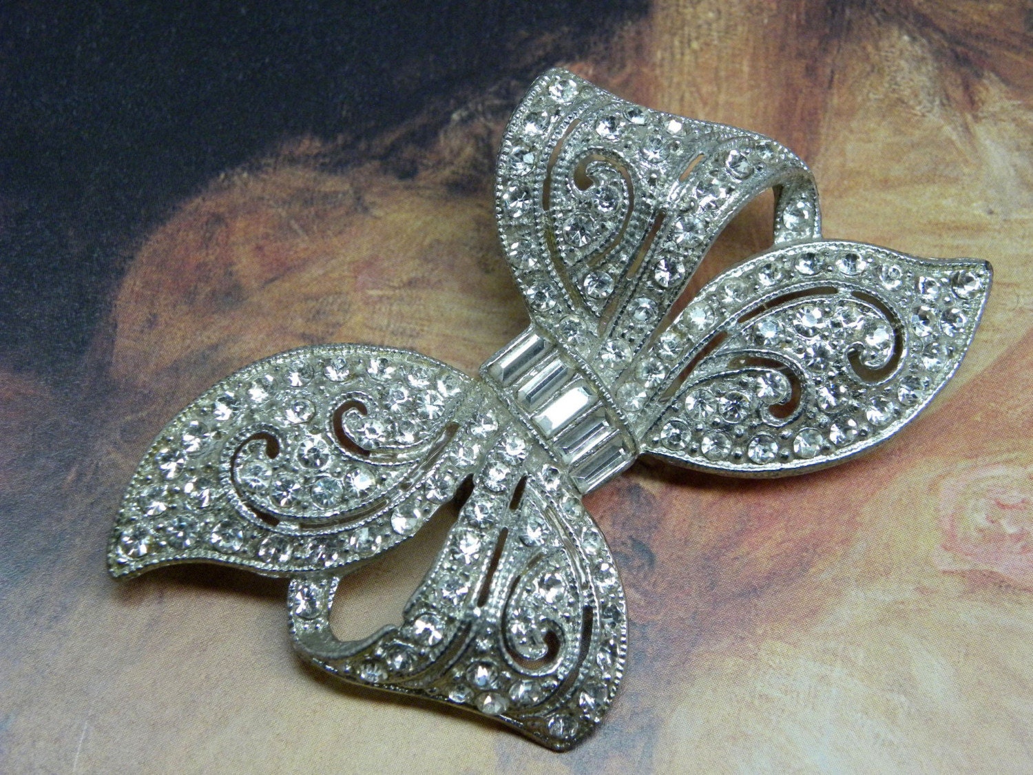 LARGE Antique Rhinestone BRIDAL BOW Pin BROOCH Stunning 1920-30s Classic