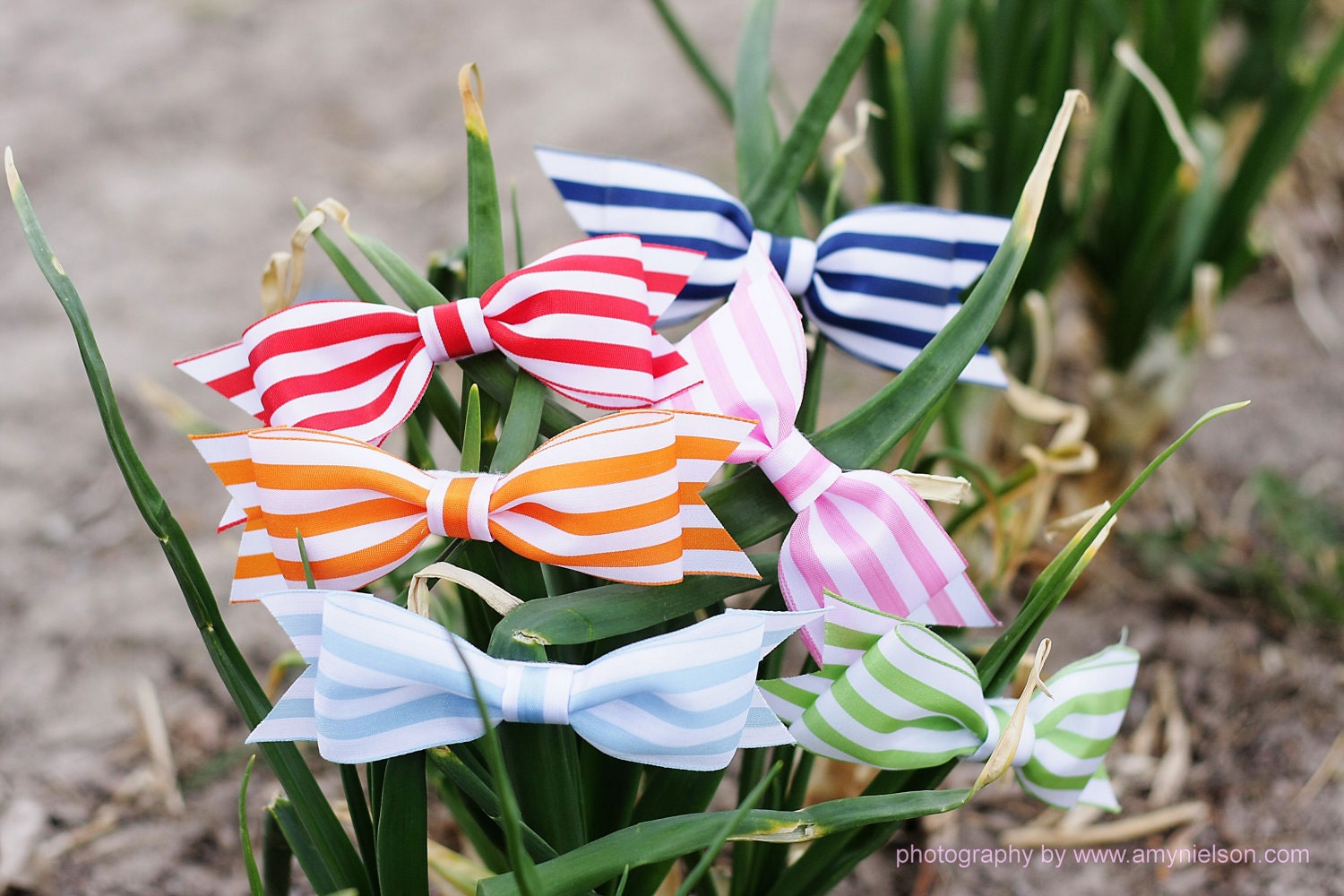 Light Blue and White Stripe. Summer Sweets Barbecue Bow.