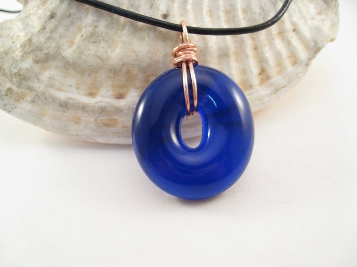 Recycled Glass Donut Pendant Cobalt Blue