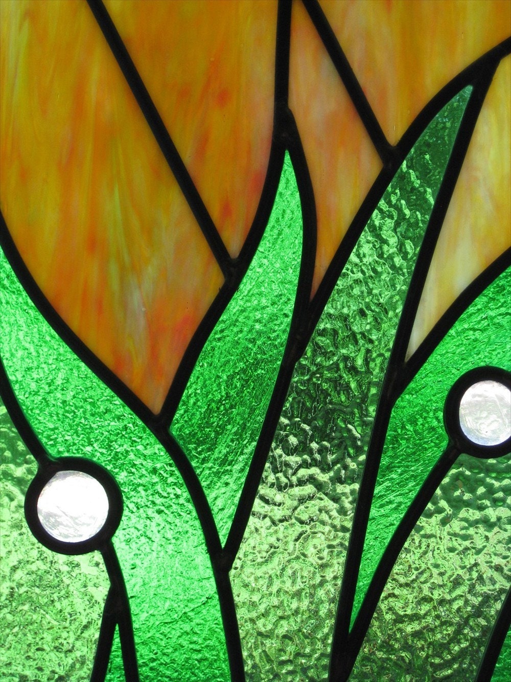 Stained Glass Panel Abstract Haiku Green Grass - Includes Shipping