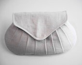 Linen Ivory Clutch - Handmade Small Handbag, Neutral Purse, Bridal Wedding Accessory