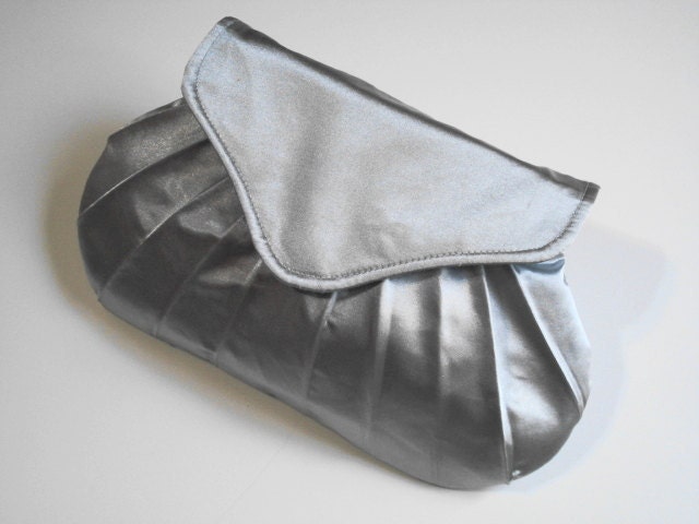 Silver Clutch, Small gray clutch, Pleated Purse, Evening Bag,
