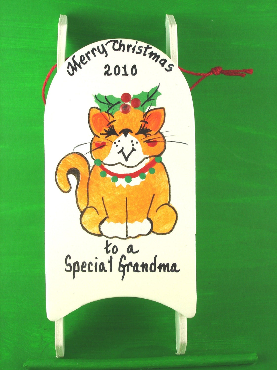 Personalized cat sled ornament