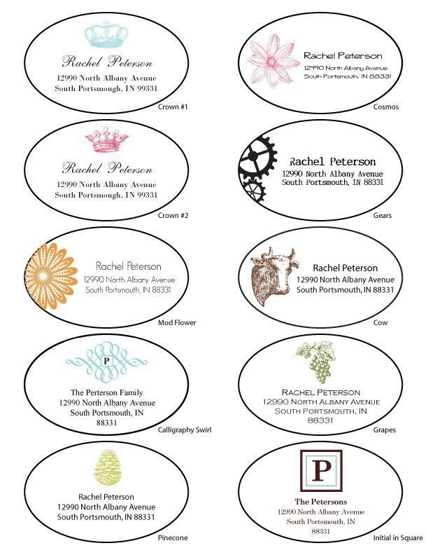 Return Address Oval Labels - 20 Designs to CHOOSE from - (Set of 40)