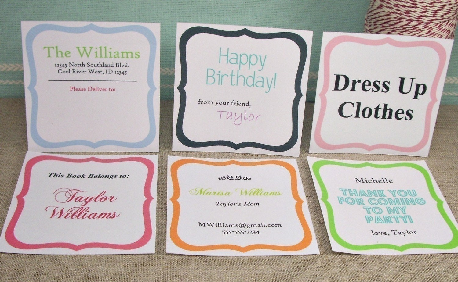 Printable - EDITABLE - 3 inch SCROLL Border - Labels, Cards, Book Plates, Gift Tags, Party Bag Labels - YOU Change the Text