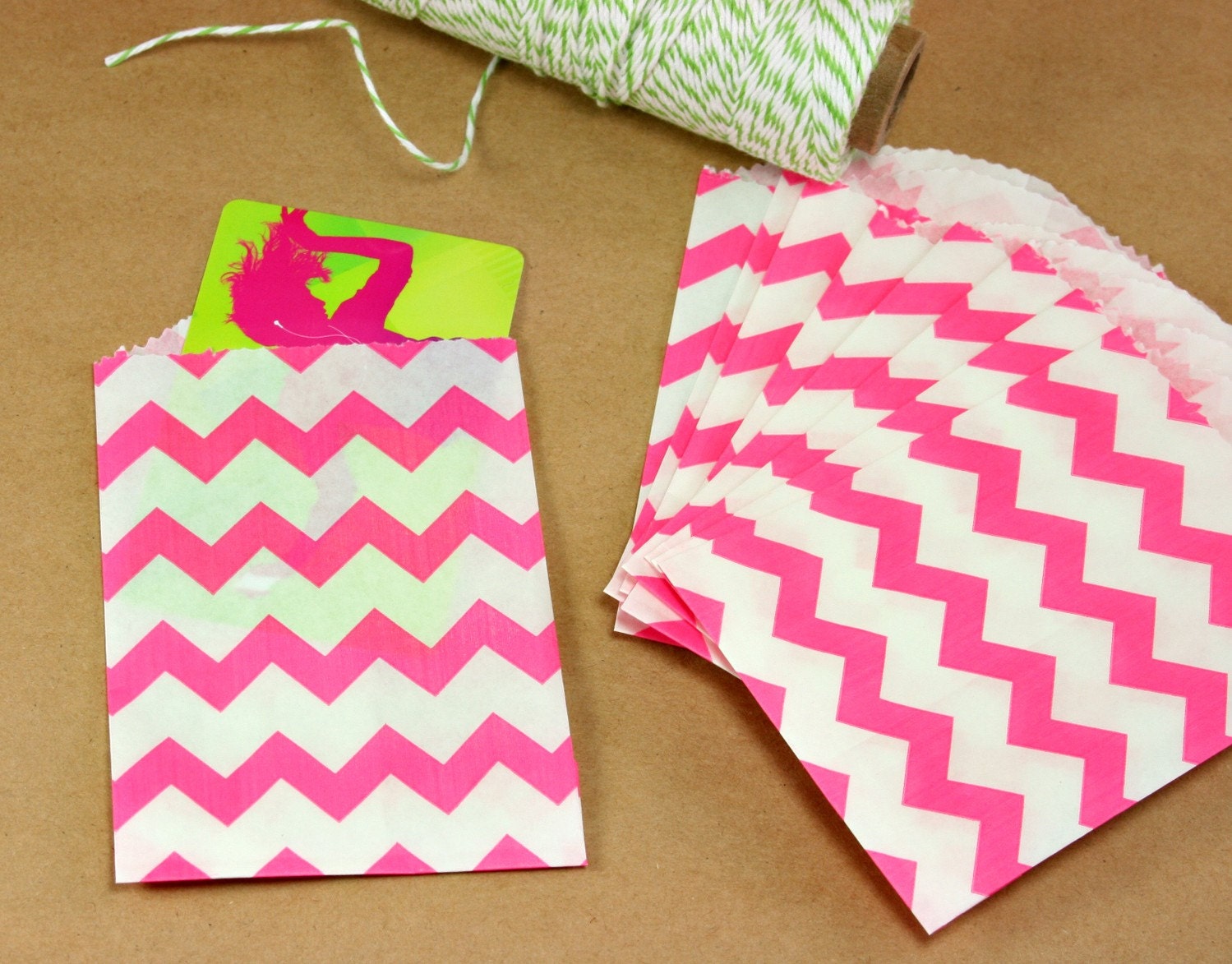 Pink Chevron Striped little Bitty Bags - set of 20  - food safe - favors, treats, packaging