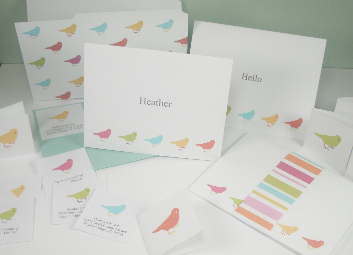Birds in Row - Printable - Personalized and EDITABLE Stationery Set (8 Pieces) - pdf templates - You change the text