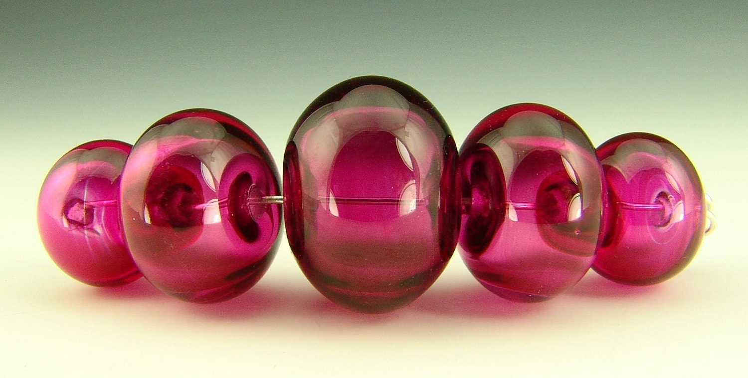 Hollow Lampwork Bead set of 5 beads in HOT PINK (made to order)