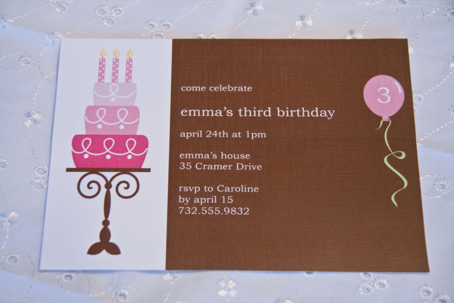 Birthday Cake Pink Balloon Party Invitation Set of 10 by Belleza e Luce