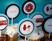Firetruck Birthday Party Cupcake Toppers: Sound the Alarm Firetruck Set of 12 by Belleza e Luce Il_170x135