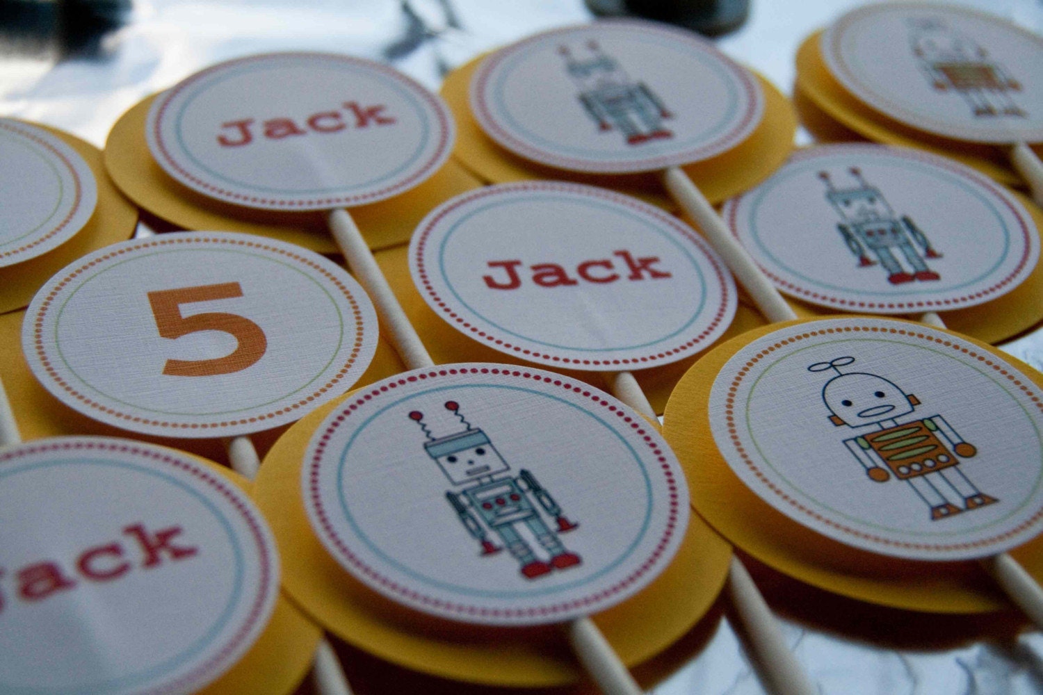 Robot Birthday Party Cupcake Toppers set of 12 by Belleza e Luce Il_570xn