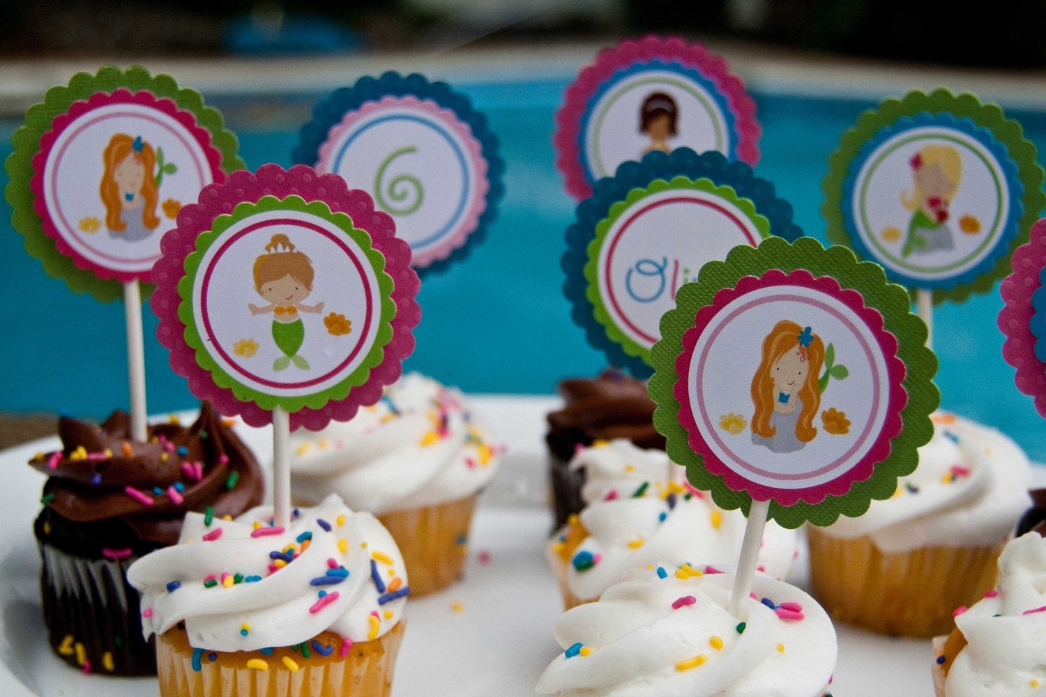 Mermaid Party Cupcake Toppers Birthday Party set of 12 by Belleza e Luce Il_570xn