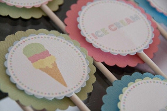 Ice Cream Birthday Cupcake Toppers Summer Party I Scream for Ice Cream Set of 12 by Belleza e Luce Il_570xn