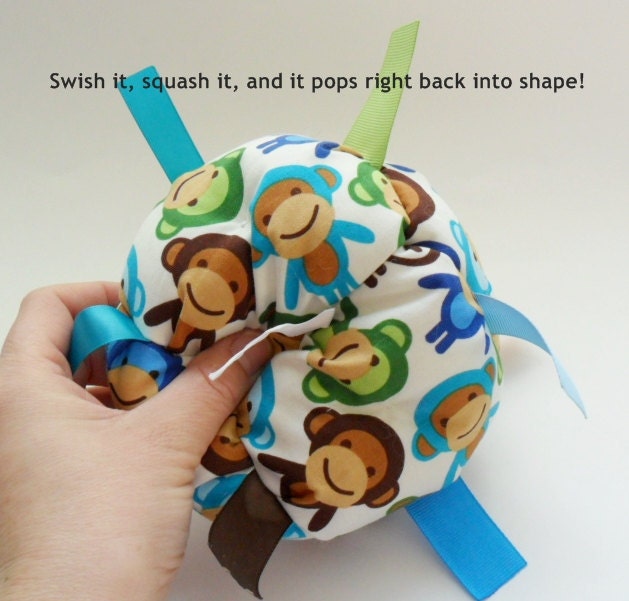 Jumble Ball Sensory Baby Block with rattle and ribbon tags - Monkey