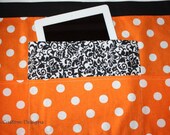 iPad Apron Art Craft Vendor Teacher Black White Damask Orange Polka Dots Fabric (4 Pockets)
