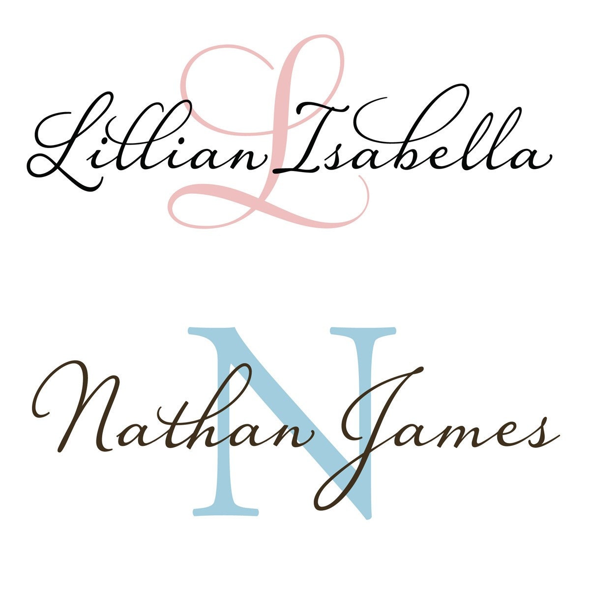 Large Baby Name and Initial Monogram for Nursery Vinyl Wall Decal