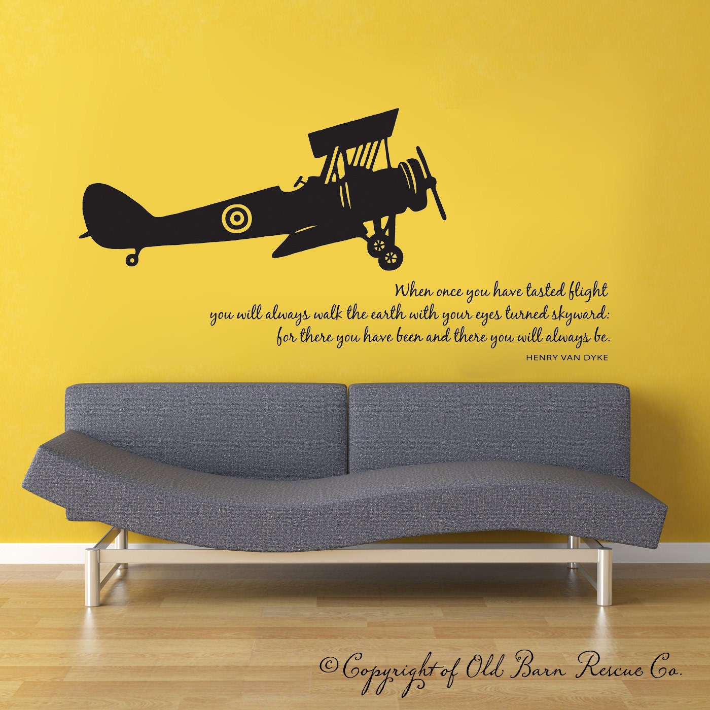 Airplane with flying quote...wall graphic lettering calligraphy vinyl decal sticker old barn rescue