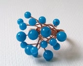 Modern Turquoise Blue and Copper Beaded Ring