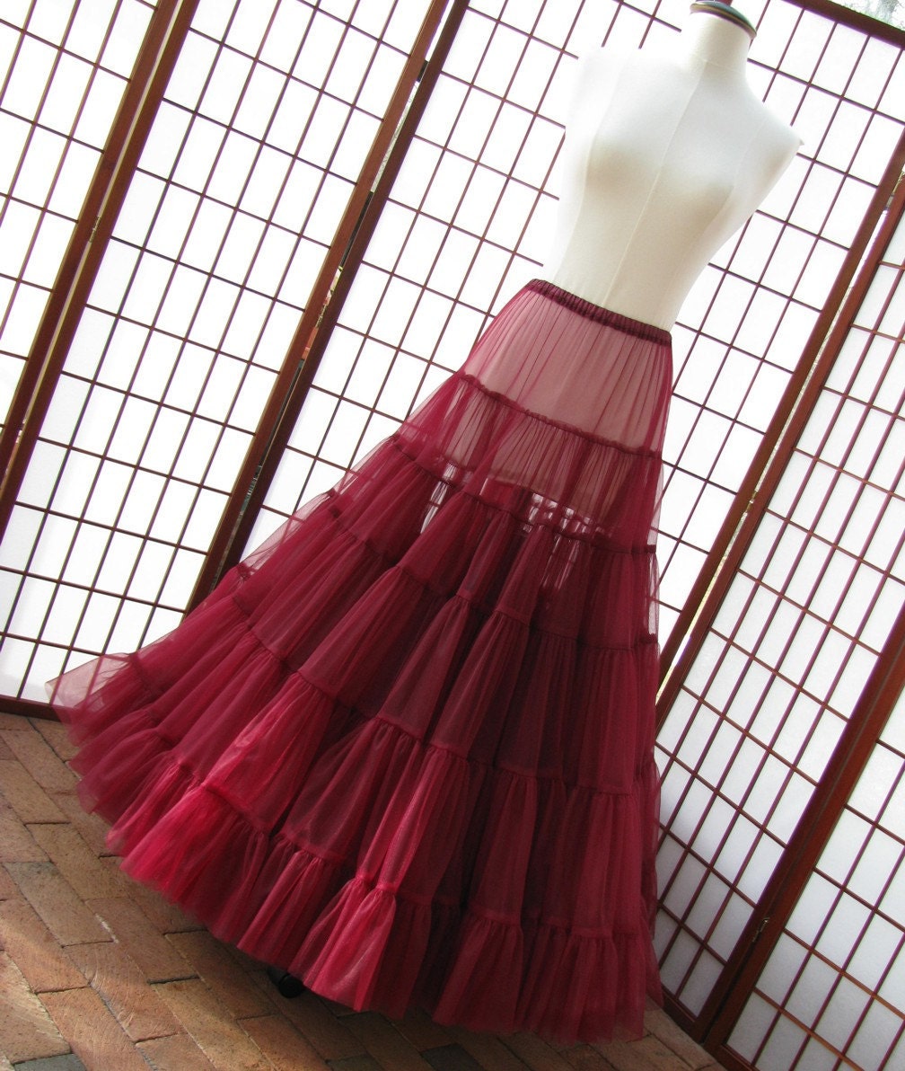 Petticoat Garnet Red Chiffon Floor Length Single Layer Size X-Large Custom