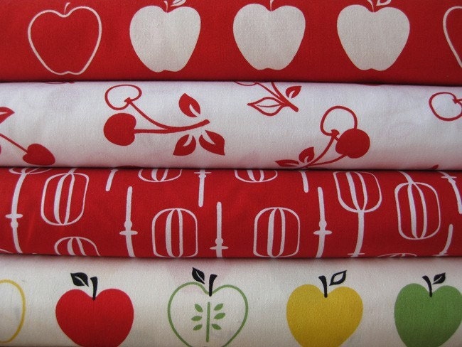 NEW Jennifer Moore, Metro Market for Robert Kaufman, Yard Set, Red\/White, 4 Total