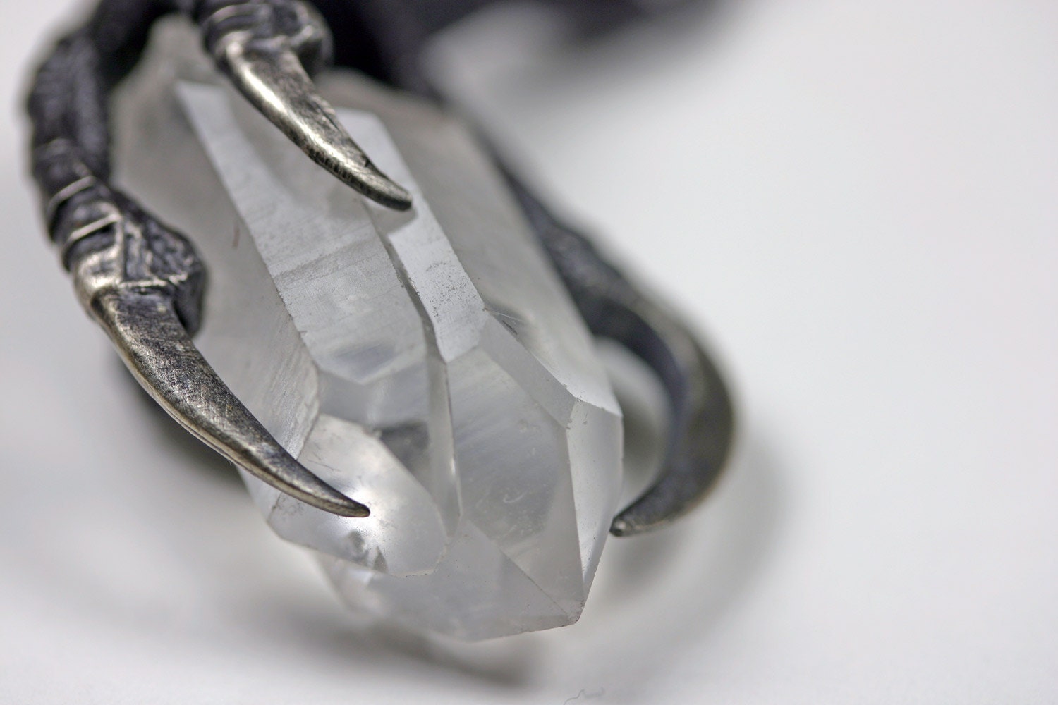 the messenger. crow claw & quartz crystal necklace. sterling silver.