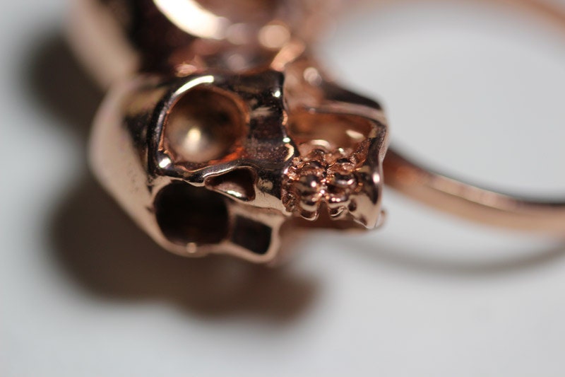 one of us. conjoined twin skull ring. rose gold vermeil.