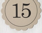 15 Kraft Scalloped Table Numbers - Wedding Table Numbers - Scalloped Circle Table Numbers