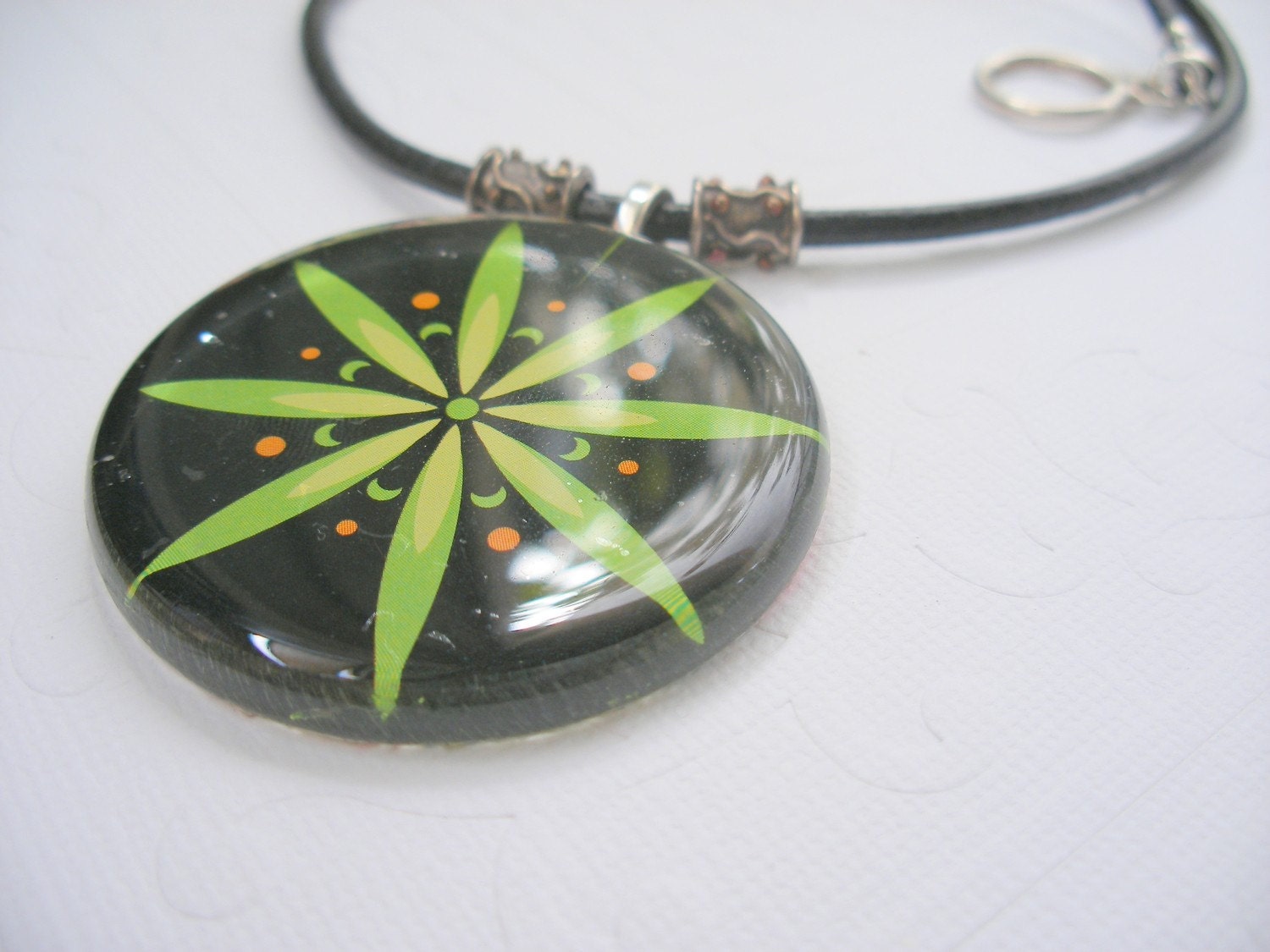 Leather Cord Glass Pendant Necklace