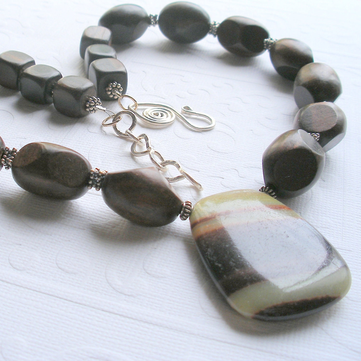 Like Buttah -- Butter Jade and Wooden Bead Necklace for that Earthy Look
