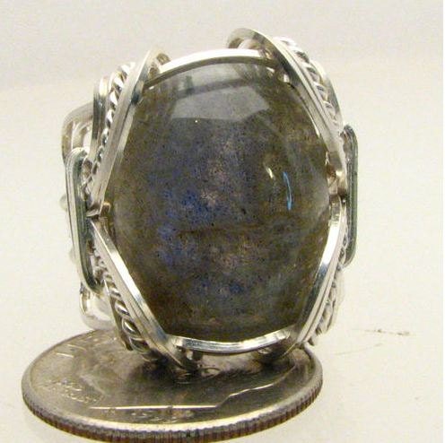 Handmade Wire Wrapped Labradorite Sterling Silver Ring. Custom Personalized Sizing to fit you.
