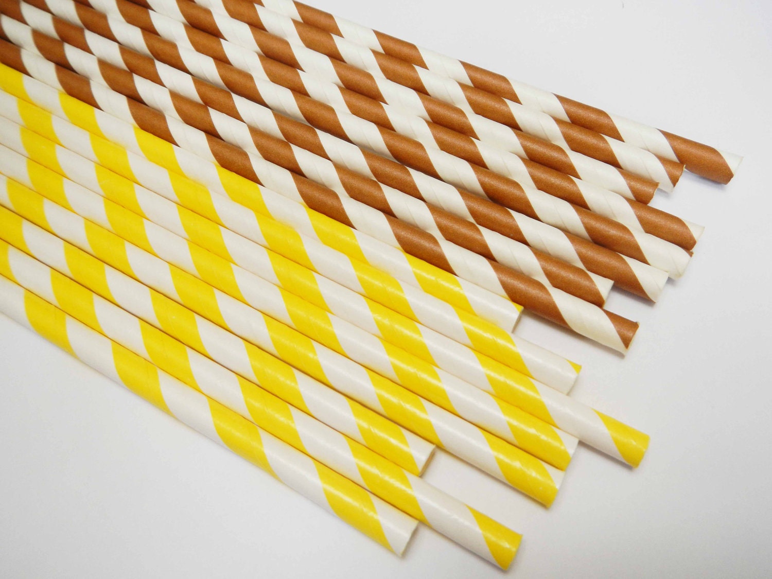 60 Yellow & Brown White Striped Paper Straws - Parties, weddings, graduations  FREE DIY Flags
