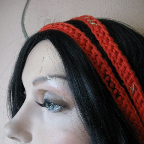 HEADBAND ORANGE CROCHET Double Strand Grecian Princess Style "Punk Princess"