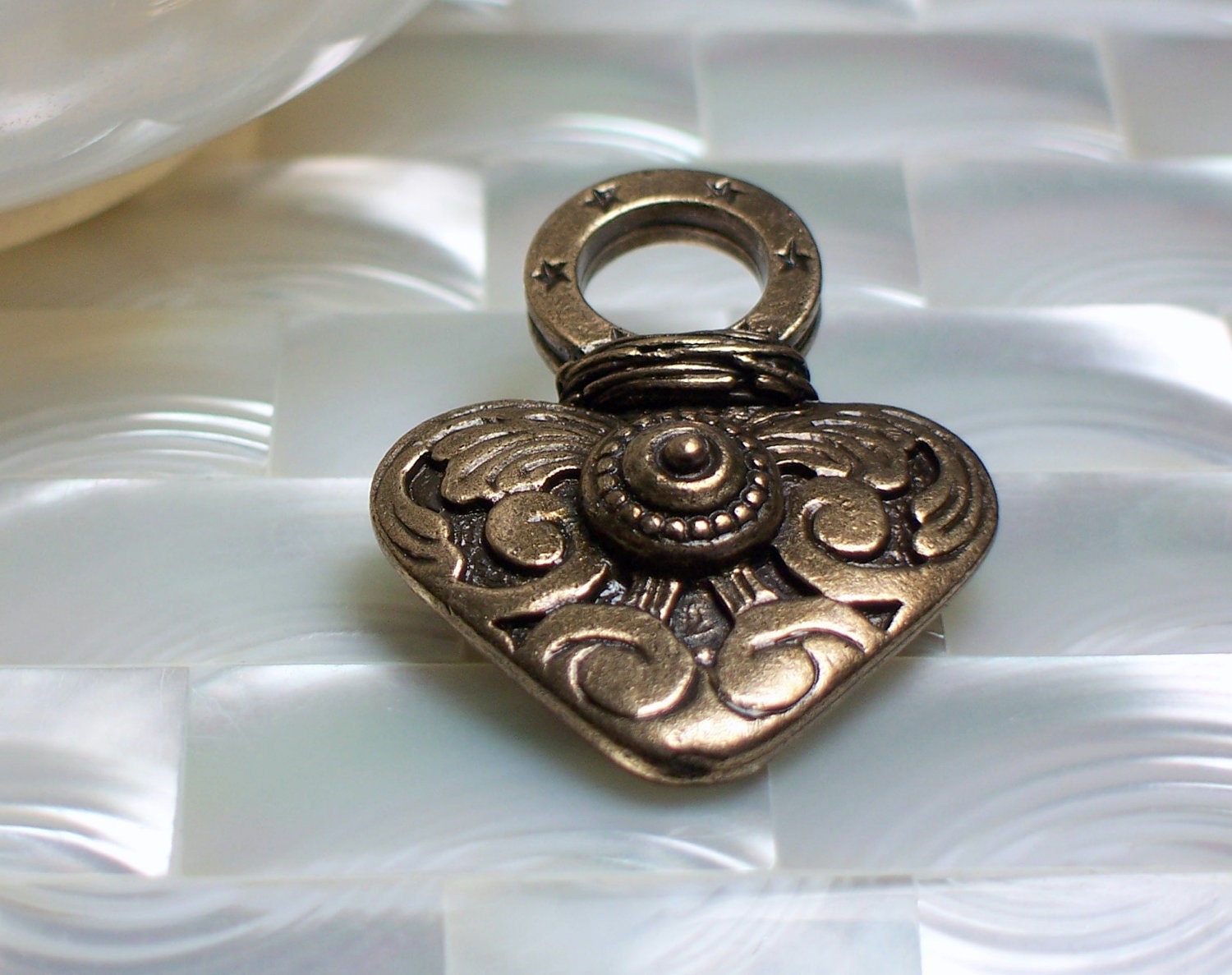 Pendant Heart Ornate Bronze antiqued 1pc large